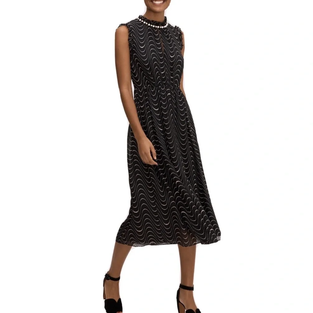 Kate Spade Wavy Dot Silk Midi Dress Size 4 Women Feminine Sleeveless Ruffle